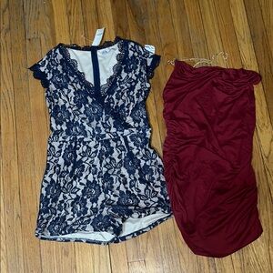 Navy Lace Romper and Burgundy Dress Set